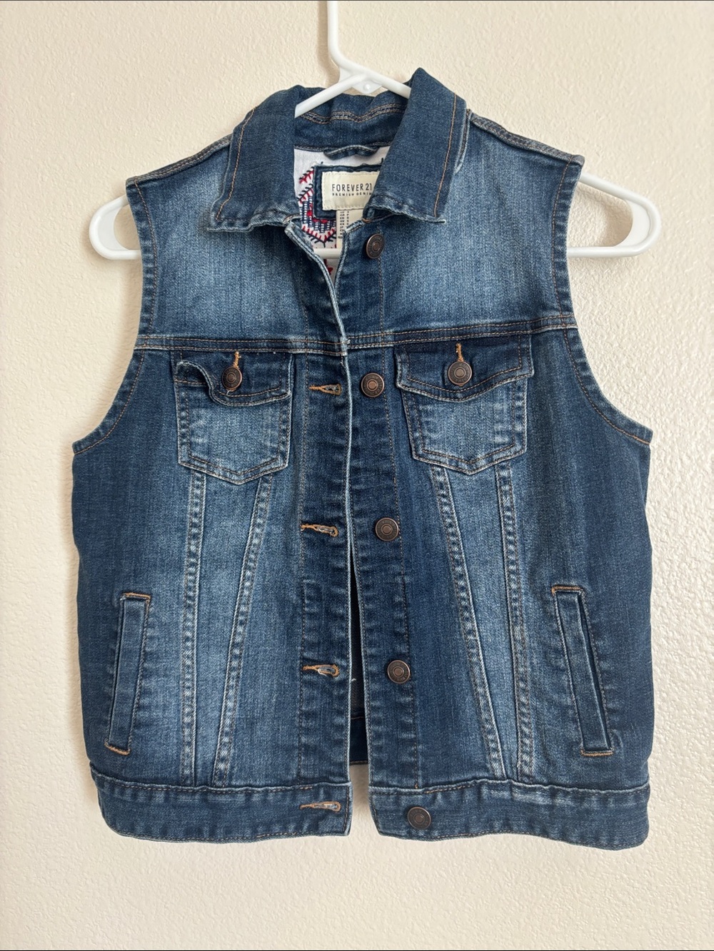 Forever 21 Blue Faded Denim Button Up Sleeveless Vest